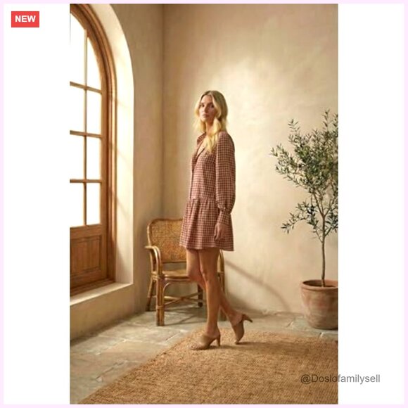 Long Sleeve Gingham Mini Dress with Ruffles and Bishop Sleeves - Picture 7 of 7